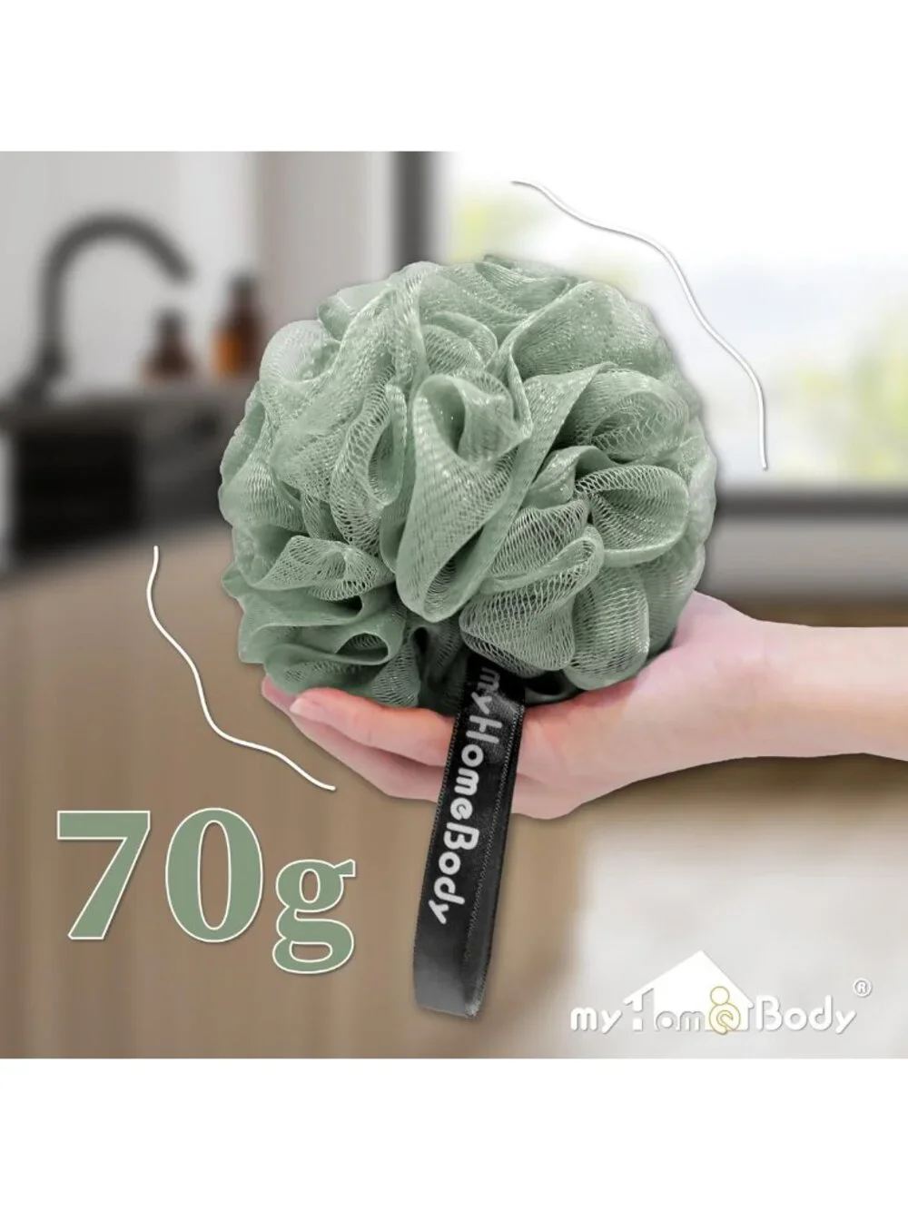 Exfoliating Shower Pouf 3-Pack - Charcoal & Sage Green Loofah Sponge Set for